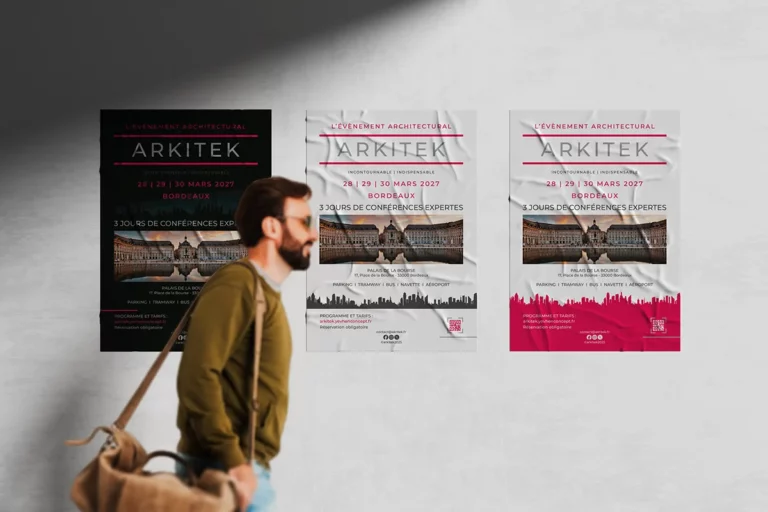 Un mockup présentant les affiches du Projet Arkitek réalisé par Designer UX Yevhen SHLYKOV à Bordeaux