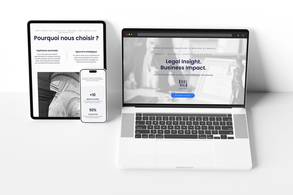Mockup sur le fond transparent qui présente le site web BDRG crée par designer UX Yevhen SHLYKOV à Bordeaux