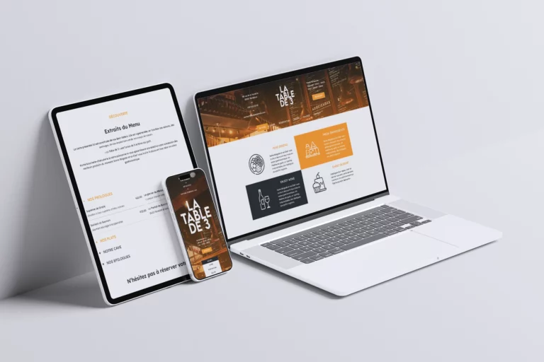 Mockup avec le site web La Table de 3 version 2 réalisé par designer UX Yevhen SHLYKOV à Bordeaux