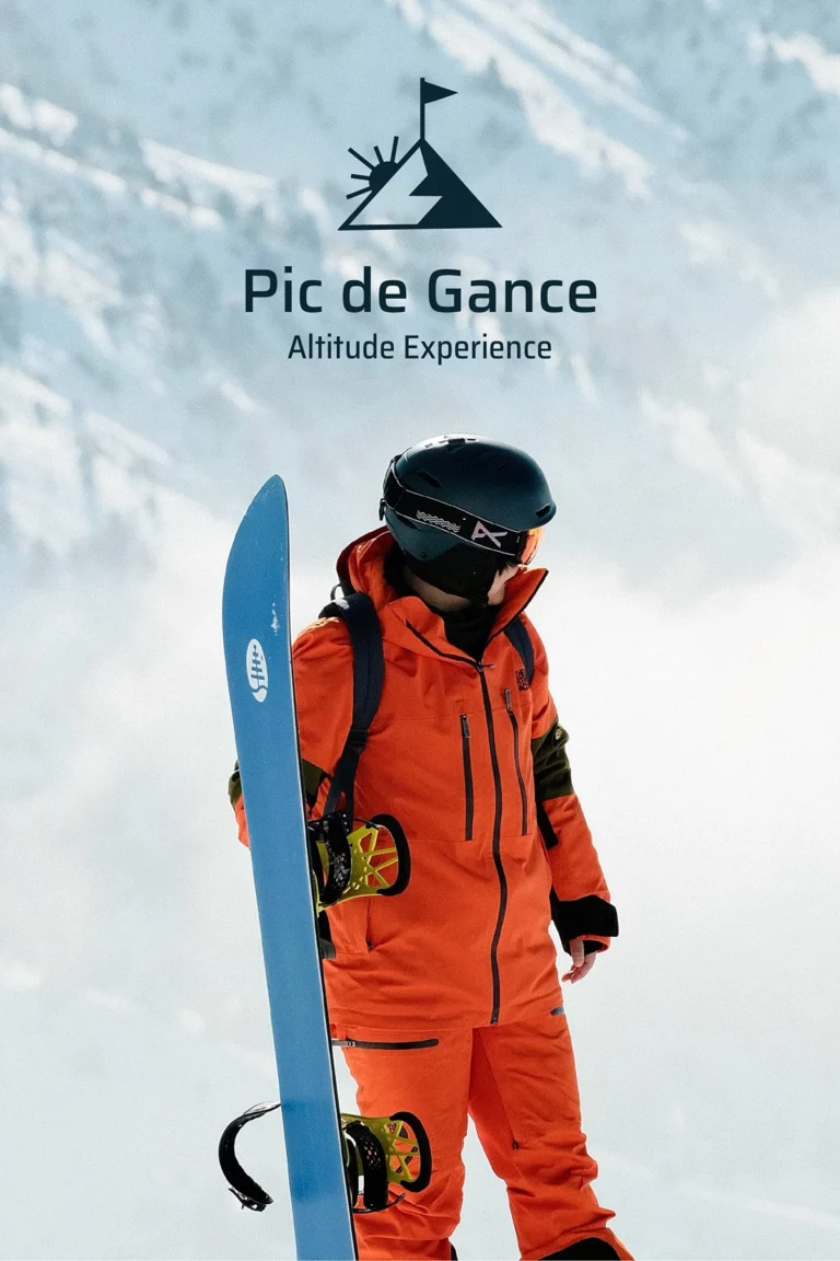 Affiche Pic de Gance avec un snowboarder skieur réalisé par web designer Yevhen SHLYKOV à Bordeaux