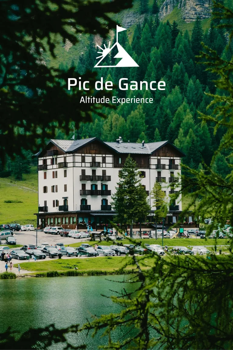 Affiche Pic de Gance avec un hotel/resort dans les montagnes réalisé par web designer Yevhen SHLYKOV à Bordeaux